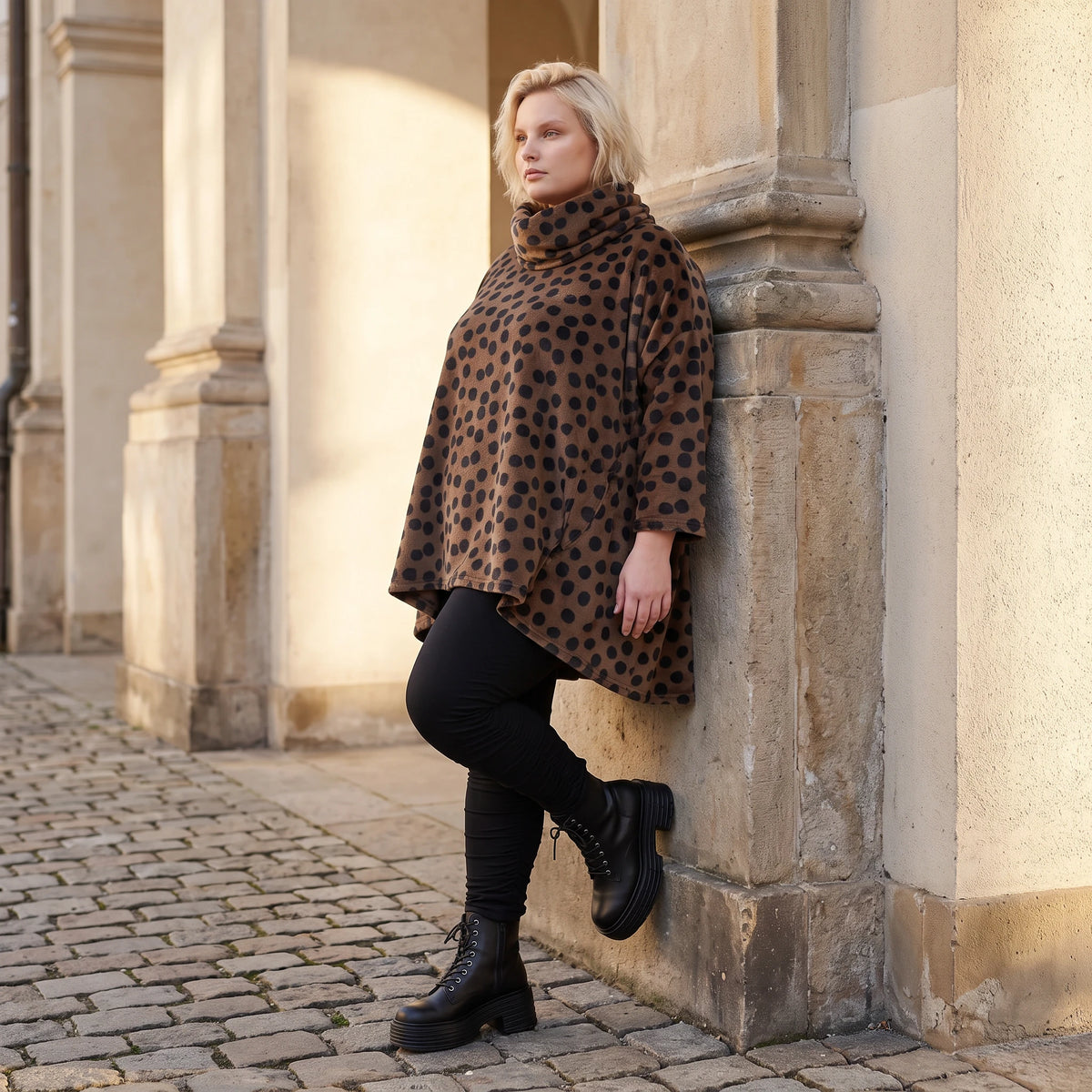 Plüschshirt mit Rollkragen in A-Linie weich warmes Basic für kalte Tage im Winter daheim