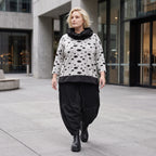 Grau/Schwarzes Feinstrickshirt mit Rollkragen mit geradem Schnitt aus Stretchqualität