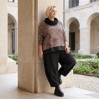 Feinstrick Rollkragenpullover in Beige/Schwarz mit geradem Schnitt kuschelig weich warm