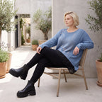 Strickpullover aus Baumwolle weich und warm mit Vokuhila Schnitt und Seitenschlitzen