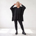 Kuscheliger Strickpullover mit V-Ausschnitt aus Baumwolle mit Stretch in kastiger Form