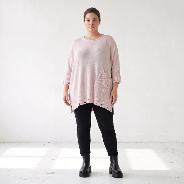 Altrosa Strickshirt aus Baumwolle in A-Linie mit Destroyedoptik weich für Winterlooks