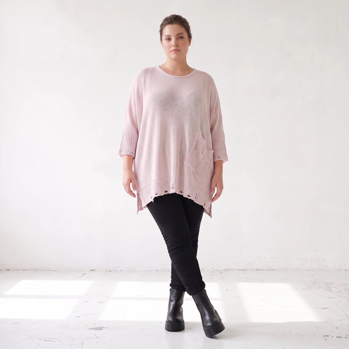 Altrosa Strickshirt aus Baumwolle in A-Linie mit Destroyedoptik weich für Winterlooks