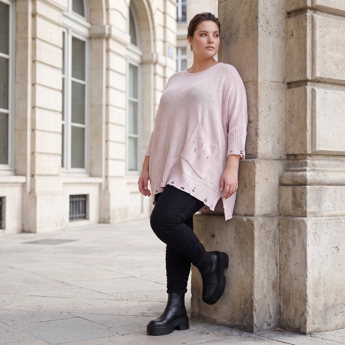 Altrosa Strickshirt aus Baumwolle in A-Linie mit Destroyedoptik weich für Winterlooks