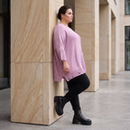 Flieder Strickshirt in A-Linie mit Destroyed-Optik kuschelig weich winterwarmes Basic