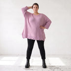 Flieder Strickshirt in A-Linie mit Destroyed-Optik kuschelig weich winterwarmes Basic