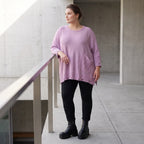 Flieder Strickshirt in A-Linie mit Destroyed-Optik kuschelig weich winterwarmes Basic