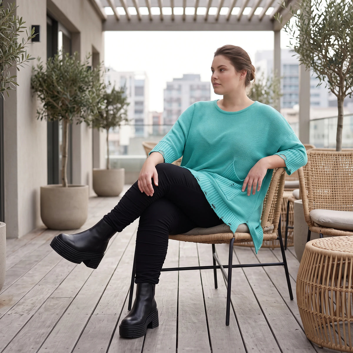 Strickshirt in A-Linie mit Taschen im Destroyed-Look aus Baumwolle mit weichem Stretch