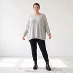 Grauer Strickpullover in A-Linie aus weichem Baumwollmix mit Stretch kuschelig warm