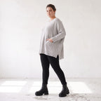 Grauer Strickpullover in A-Linie aus weichem Baumwollmix mit Stretch kuschelig warm