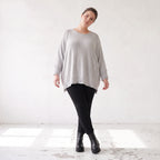 Grauer Strickpullover in A-Linie aus weichem Baumwollmix mit Stretch kuschelig warm