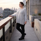 Grauer Strickpullover in A-Linie aus weichem Baumwollmix mit Stretch kuschelig warm