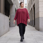Bordeaux Strickshirt in A-Linie mit Destroyed-Optik weich warm aus Stretchstoff Basic