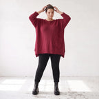 Bordeaux Strickshirt in A-Linie mit Destroyed-Optik weich warm aus Stretchstoff Basic