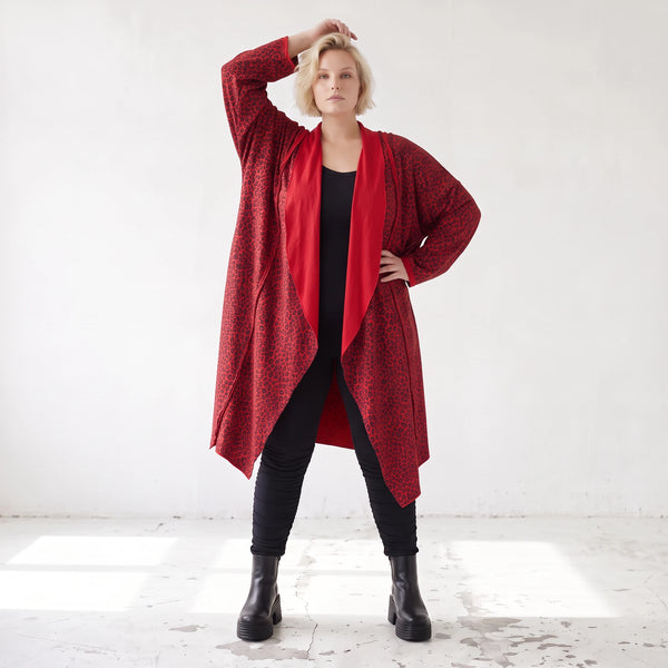 Cardigan aus French Terry in gerader Form mit Stehkragen offener Front und Baumwollmix