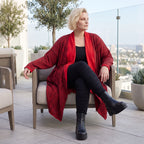 Cardigan aus French Terry in gerader Form mit Stehkragen offener Front und Baumwollmix