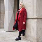 Cardigan aus French Terry in gerader Form mit Stehkragen offener Front und Baumwollmix