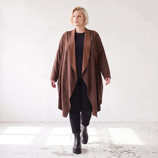 Longcardigan aus French Terry mit Stehkragen geradem Schnitt lang und Seitentaschen