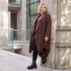 Longcardigan aus French Terry mit Stehkragen geradem Schnitt lang und Seitentaschen