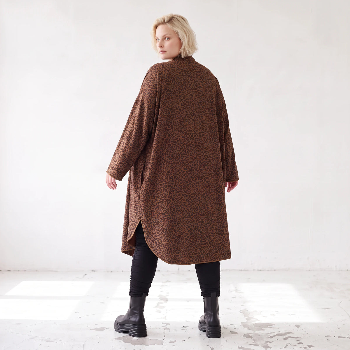 Longcardigan aus French Terry mit Stehkragen geradem Schnitt lang und Seitentaschen
