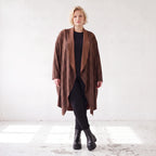 Longcardigan aus French Terry mit Stehkragen geradem Schnitt lang und Seitentaschen