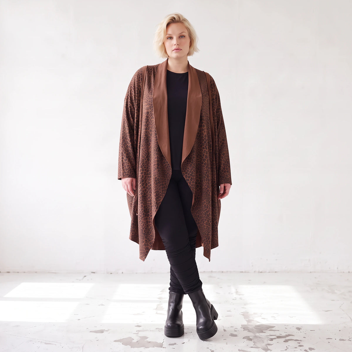 Longcardigan aus French Terry mit Stehkragen geradem Schnitt lang und Seitentaschen