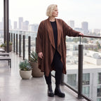 Longcardigan aus French Terry mit Stehkragen geradem Schnitt lang und Seitentaschen