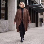Longcardigan aus French Terry mit Stehkragen geradem Schnitt lang und Seitentaschen