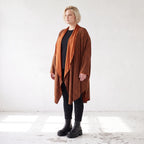 Cardigan in Rost aus French Terry mit Stehkragen geradem Schnitt und Seitentaschen vorne