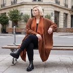 Cardigan in Rost aus French Terry mit Stehkragen geradem Schnitt und Seitentaschen vorne