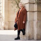 Cardigan in Rost aus French Terry mit Stehkragen geradem Schnitt und Seitentaschen vorne