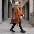 Cardigan in Rost aus French Terry mit Stehkragen geradem Schnitt und Seitentaschen vorne