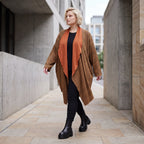 Cardigan in Rost aus French Terry mit Stehkragen geradem Schnitt und Seitentaschen vorne