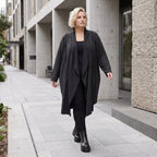 Cardigan aus French Terry mit Stehkragen Faltennaht und Seitentaschen ohne Verschluss