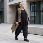 Ärmellose Satinweste in Beige/Schwarz mit Stehkragen und eleganter A-Linie Passform