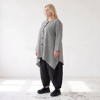 Bengalinebluse in Schwarz/Weiß A-Linie mit Rundhalsausschnitt Taschen und Zipfelsaum