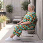 Jerseykleid in Grün/Multi mit Rundhalsausschnitt in Ballonform aus weichem Stretchstoff