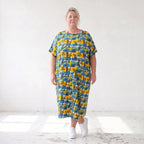 Kleid im Ballonschnitt aus Baumwolljersey mit Gelb/Multi Print und elastischem Komfort