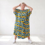 Kleid im Ballonschnitt aus Baumwolljersey mit Gelb/Multi Print und elastischem Komfort