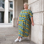 Kleid im Ballonschnitt aus Baumwolljersey mit Gelb/Multi Print und elastischem Komfort