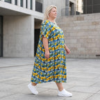 Kleid im Ballonschnitt aus Baumwolljersey mit Gelb/Multi Print und elastischem Komfort