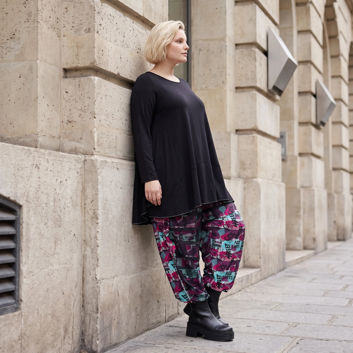 Haremshose aus Jersey mit Netzstoff und Fransen bequemem Dehnbund im trendigen Look