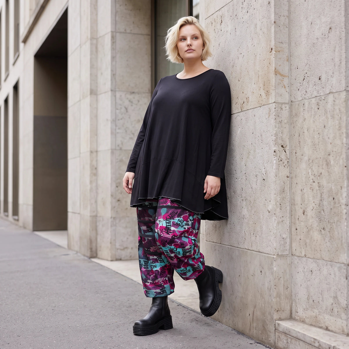 Haremshose aus Jersey mit Netzstoff und Fransen bequemem Dehnbund im trendigen Look