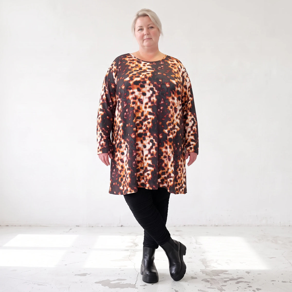Langarmshirt Rost/Weiß aus Twill mit Stretch in A-Linie locker fallend weich und bequem