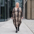 Twillkleid in Ballonform mit Rundhalsausschnitt Langarm aus Viskosemix mit Softstretch