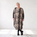 Twillkleid in Ballonform mit Rundhalsausschnitt Langarm aus Viskosemix mit Softstretch