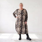Twillkleid in Ballonform mit Rundhalsausschnitt Langarm aus Viskosemix mit Softstretch