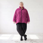 Fuchsia Teddyjacke mit kastigem Schnitt Stehkragen Reißverschluss und Nahttaschen