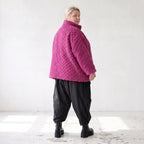 Fuchsia Teddyjacke mit kastigem Schnitt Stehkragen Reißverschluss und Nahttaschen