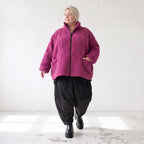 Fuchsia Teddyjacke mit kastigem Schnitt Stehkragen Reißverschluss und Nahttaschen
